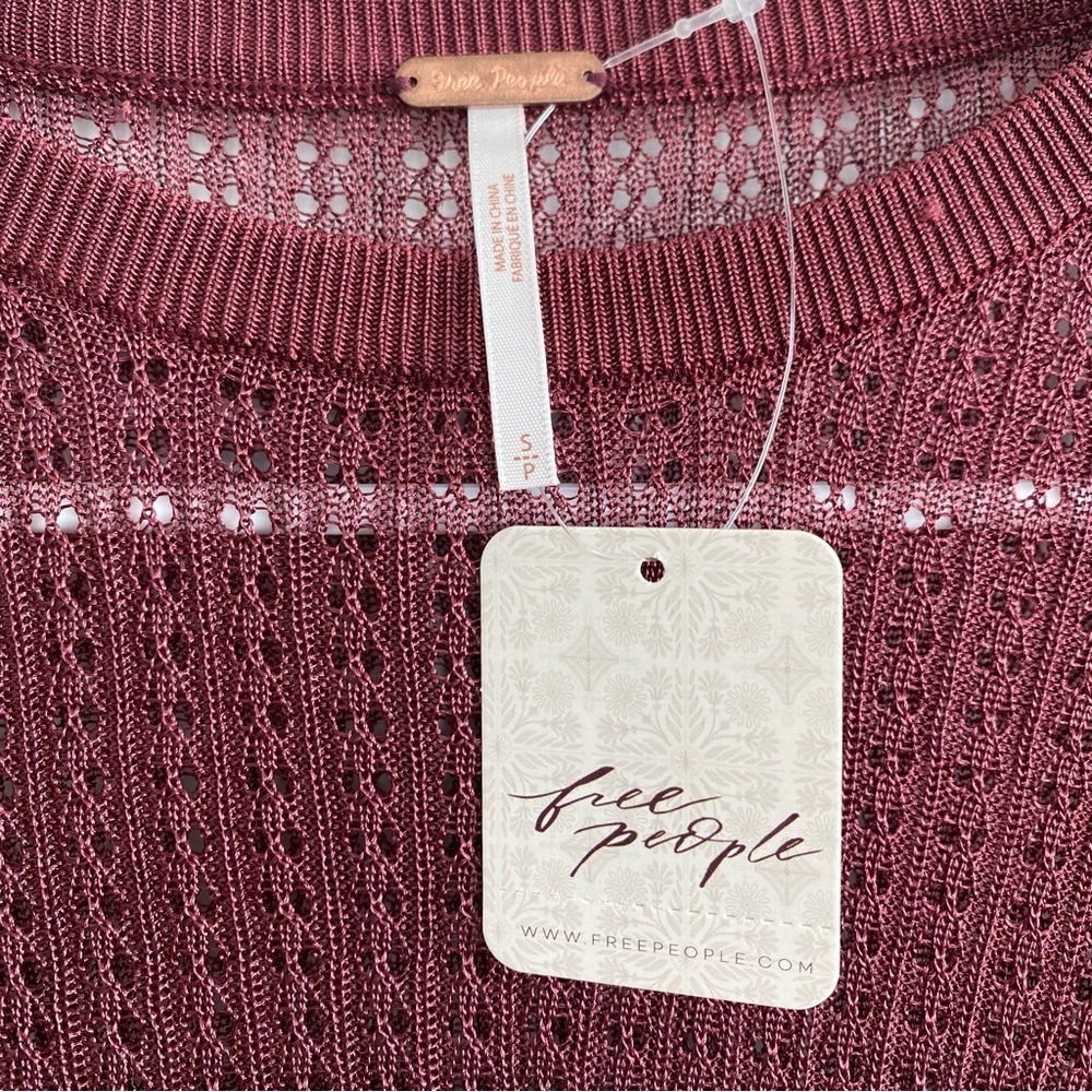 Free People H2O Sheer Pullover Crew Raw Garnet Top S - Picture 5 of 6